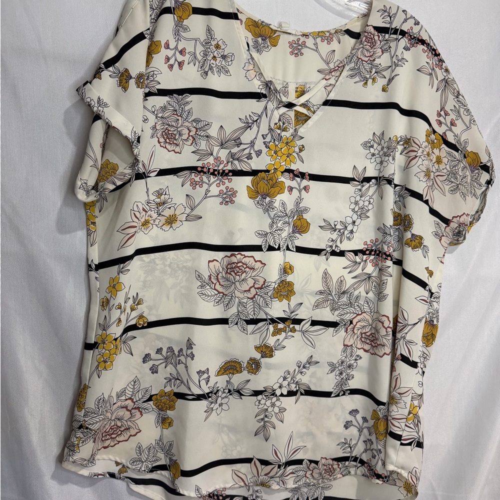 Maurices Floral Striped Blouse in Black, White, and Yellow